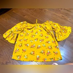 Mileage Yellow Floral Print Off Shoulder Top Blouse Size 1X
